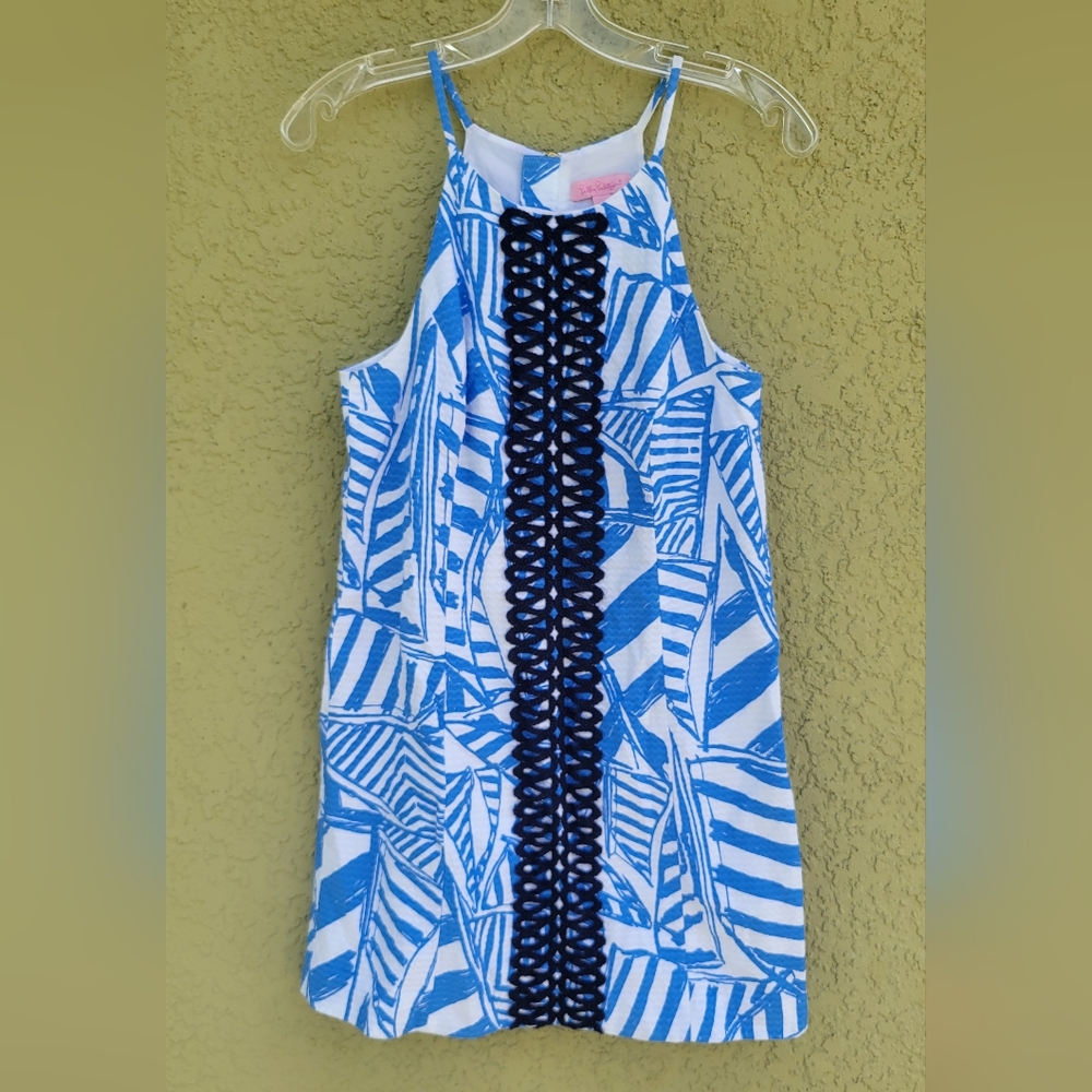 Lilly Pulitzer Annabelle Blue White Nautical Print Sleeveless Shift Dress